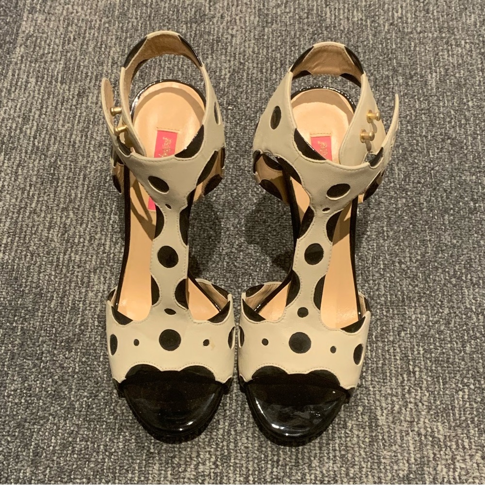 Vintage Betsey Johnson Polka Dot High Heel Sandals - Black & Cream (Like New)
